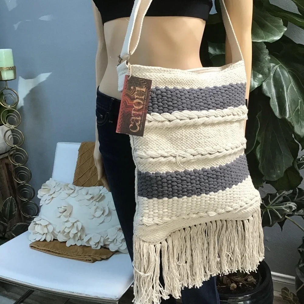 Bohemian Crochet Fringed Cross Body Bag